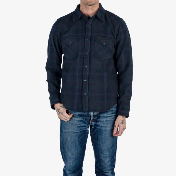 Ultra Heavy Flannel Crazy Check Western Shirt - Navy Overdyed Black 3 Ultra Heavy Flannel Crazy Check Western Shirt - Navy Overdyed Black