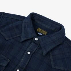 Ultra Heavy Flannel Tartan Check Western Shirt - Green Overdyed Black -Denim Clothing-Iron Heart International IHSH 337 OD 3