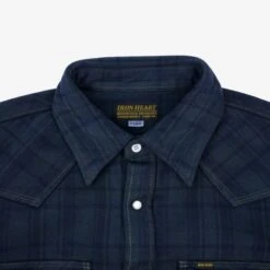 Ultra Heavy Flannel Tartan Check Western Shirt - Green Overdyed Black -Denim Clothing-Iron Heart International IHSH 337 OD 4