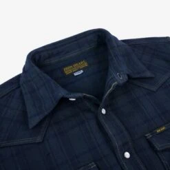 Ultra Heavy Flannel Tartan Check Western Shirt - Green Overdyed Black -Denim Clothing-Iron Heart International IHSH 337 OD 5