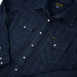 Ultra Heavy Flannel Tartan Check Western Shirt - Green Overdyed Black -Denim Clothing-Iron Heart International IHSH 337 OD 6