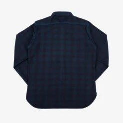 Ultra Heavy Flannel Blanket Check Work Shirt - Sax Blue Overdyed Black -Denim Clothing-Iron Heart International IHSH 339 OD 2