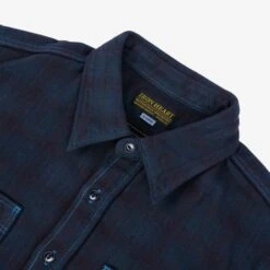 Ultra Heavy Flannel Blanket Check Work Shirt - Sax Blue Overdyed Black -Denim Clothing-Iron Heart International IHSH 339 OD 3