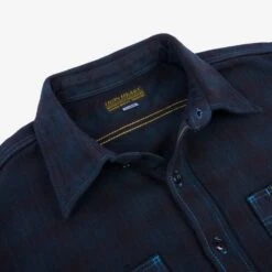 Ultra Heavy Flannel Blanket Check Work Shirt - Sax Blue Overdyed Black -Denim Clothing-Iron Heart International IHSH 339 OD 5