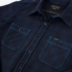 Ultra Heavy Flannel Blanket Check Work Shirt - Sax Blue Overdyed Black -Denim Clothing-Iron Heart International IHSH 339 OD 6