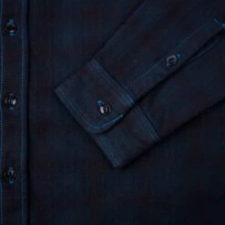 Ultra Heavy Flannel Blanket Check Work Shirt - Sax Blue Overdyed Black -Denim Clothing-Iron Heart International IHSH 339 OD 7