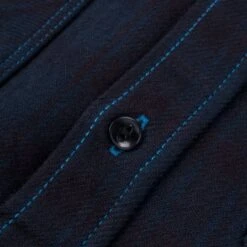 Ultra Heavy Flannel Blanket Check Work Shirt - Sax Blue Overdyed Black -Denim Clothing-Iron Heart International IHSH 339 OD 9