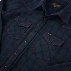 Ultra Heavy Flannel Classic Check Western Shirt - Red Overdyed Black -Denim Clothing-Iron Heart International IHSH 340 OD 6