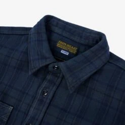 Ultra Heavy Flannel Tartan Check Work Shirt - Green Overdyed Black -Denim Clothing-Iron Heart International IHSH 343 OD 10