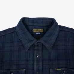 Ultra Heavy Flannel Tartan Check Work Shirt - Green Overdyed Black -Denim Clothing-Iron Heart International IHSH 343 OD 3