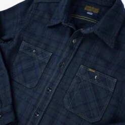 Ultra Heavy Flannel Tartan Check Work Shirt - Green Overdyed Black -Denim Clothing-Iron Heart International IHSH 343 OD 5