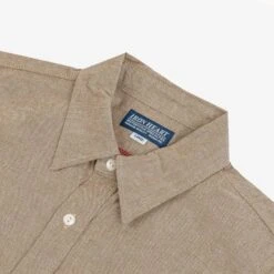 10oz Selvedge Chambray Work Shirt - Khaki -Denim Clothing-Iron Heart International IHSH 344 KHA 3