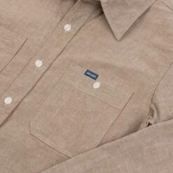 10oz Selvedge Chambray Work Shirt - Khaki -Denim Clothing-Iron Heart International IHSH 344 KHA 6