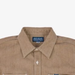 10oz Organic Chambray Work Shirt - Mocha -Denim Clothing-Iron Heart International IHSH 363 MOC 5