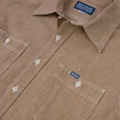 10oz Organic Chambray Work Shirt - Mocha -Denim Clothing-Iron Heart International IHSH 363 MOC 7