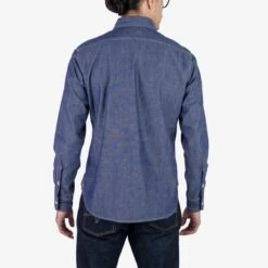 10oz Organic Chambray Work Shirt - Navy Blue -Denim Clothing-Iron Heart International IHSH 363 NAV 2