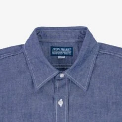10oz Organic Chambray Work Shirt - Navy Blue -Denim Clothing-Iron Heart International IHSH 363 NAV 7