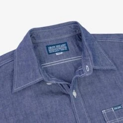 10oz Organic Chambray Work Shirt - Navy Blue -Denim Clothing-Iron Heart International IHSH 363 NAV 8