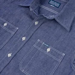 10oz Organic Chambray Work Shirt - Navy Blue -Denim Clothing-Iron Heart International IHSH 363 NAV 9