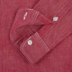 10oz Organic Chambray Work Shirt - Red -Denim Clothing-Iron Heart International IHSH 363 RED 12