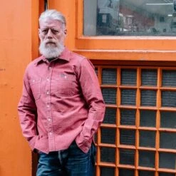 10oz Organic Chambray Work Shirt - Red -Denim Clothing-Iron Heart International IHSH 363 RED 2