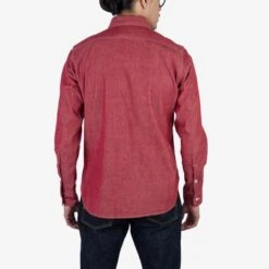 10oz Organic Chambray Work Shirt - Red -Denim Clothing-Iron Heart International IHSH 363 RED 3