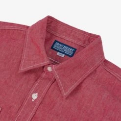10oz Organic Chambray Work Shirt - Red -Denim Clothing-Iron Heart International IHSH 363 RED 5