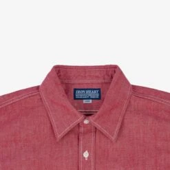 10oz Organic Chambray Work Shirt - Red -Denim Clothing-Iron Heart International IHSH 363 RED 6