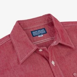 10oz Organic Chambray Work Shirt - Red -Denim Clothing-Iron Heart International IHSH 363 RED 7