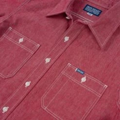 10oz Organic Chambray Work Shirt - Red -Denim Clothing-Iron Heart International IHSH 363 RED 8