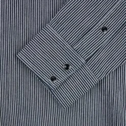 8oz Herringbone Hickory Stripe Sawtooth Western Shirt - Indigo -Denim Clothing-Iron Heart International IHSH 365 IND 10