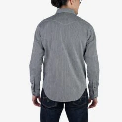 8oz Herringbone Hickory Stripe Sawtooth Western Shirt - Indigo -Denim Clothing-Iron Heart International IHSH 365 IND 2