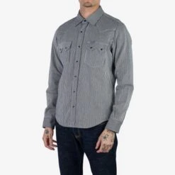 8oz Herringbone Hickory Stripe Sawtooth Western Shirt - Indigo