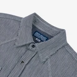 8oz Herringbone Hickory Stripe Sawtooth Western Shirt - Indigo -Denim Clothing-Iron Heart International IHSH 365 IND 5