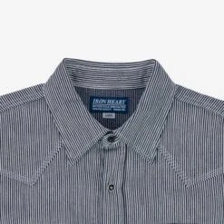8oz Herringbone Hickory Stripe Sawtooth Western Shirt - Indigo -Denim Clothing-Iron Heart International IHSH 365 IND 6