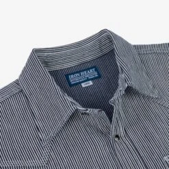 8oz Herringbone Hickory Stripe Sawtooth Western Shirt - Indigo -Denim Clothing-Iron Heart International IHSH 365 IND 7