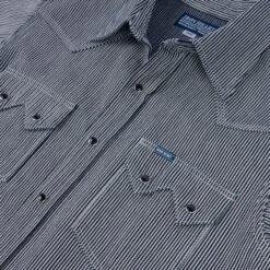 8oz Herringbone Hickory Stripe Sawtooth Western Shirt - Indigo -Denim Clothing-Iron Heart International IHSH 365 IND 9