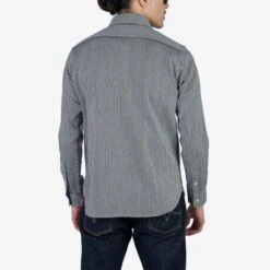 8oz Herringbone Hickory Stripe Work Shirt - Indigo -Denim Clothing-Iron Heart International IHSH 366 IND 2