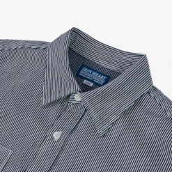 8oz Herringbone Hickory Stripe Work Shirt - Indigo -Denim Clothing-Iron Heart International IHSH 366 IND 5