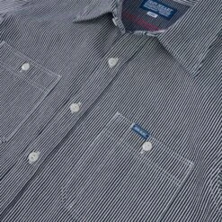 8oz Herringbone Hickory Stripe Work Shirt - Indigo -Denim Clothing-Iron Heart International IHSH 366 IND 9
