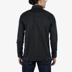10oz Mock Twist Twill Western Shirt - Black -Denim Clothing-Iron Heart International IHSH 367 BLK 2