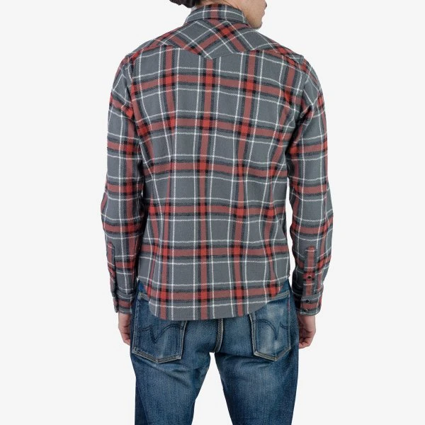 12oz Slubby Heavy Flannel Herringbone Check Western Shirt - Grey 5 12oz Slubby Heavy Flannel Herringbone Check Western Shirt - Grey - Image 3