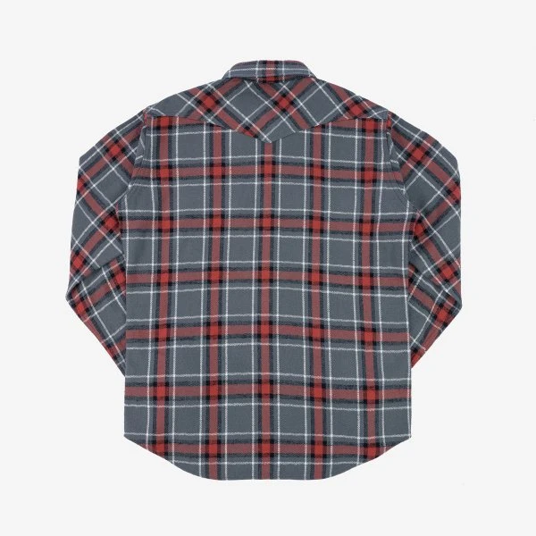 12oz Slubby Heavy Flannel Herringbone Check Western Shirt - Grey 7 12oz Slubby Heavy Flannel Herringbone Check Western Shirt - Grey - Image 5