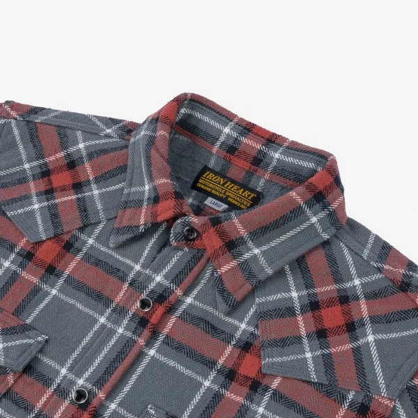 12oz Slubby Heavy Flannel Herringbone Check Western Shirt - Grey 8 12oz Slubby Heavy Flannel Herringbone Check Western Shirt - Grey - Image 6