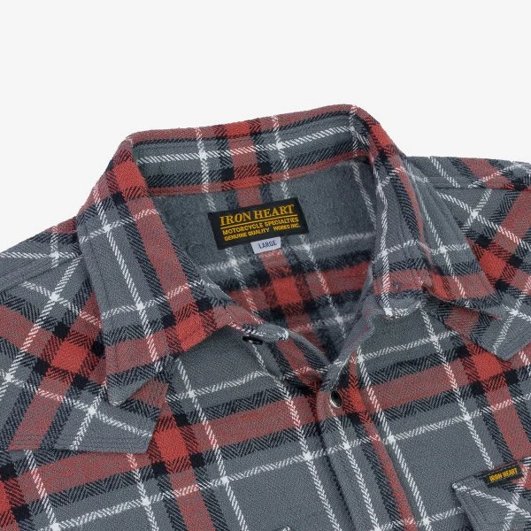 12oz Slubby Heavy Flannel Herringbone Check Western Shirt - Grey 10 12oz Slubby Heavy Flannel Herringbone Check Western Shirt - Grey - Image 8