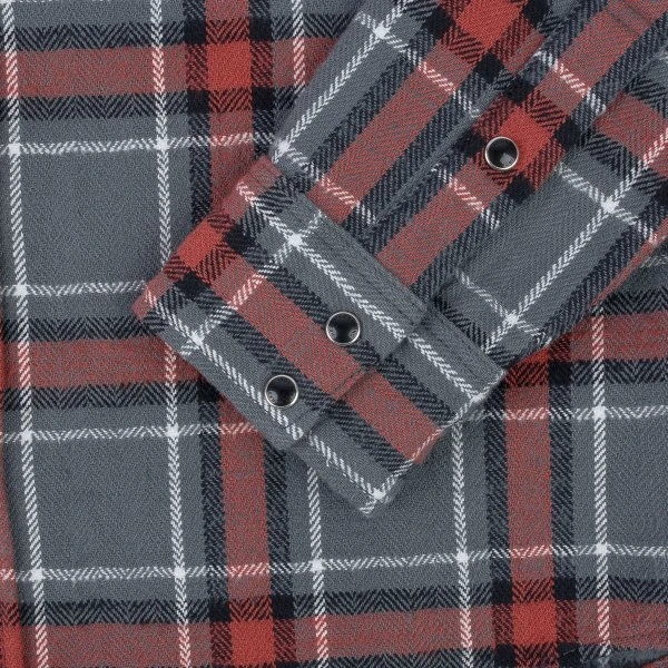 12oz Slubby Heavy Flannel Herringbone Check Western Shirt - Grey 12 12oz Slubby Heavy Flannel Herringbone Check Western Shirt - Grey - Image 10