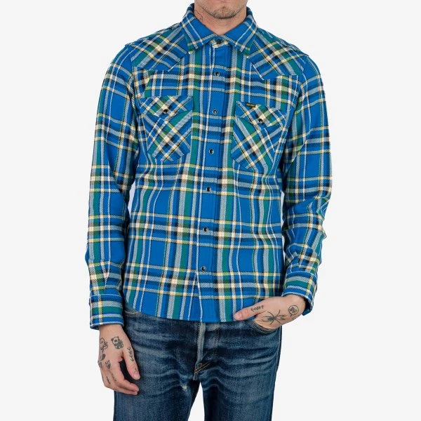 Ultra Heavy Flannel Tartan Check Western Shirt - Blue 4 Ultra Heavy Flannel Tartan Check Western Shirt - Blue - Image 2