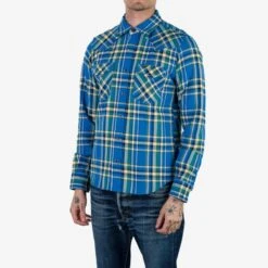 Ultra Heavy Flannel Tartan Check Western Shirt - Blue