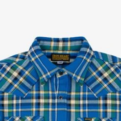 Ultra Heavy Flannel Tartan Check Western Shirt - Blue 20 Ultra Heavy Flannel Tartan Check Western Shirt - Blue -Denim Clothing-Iron Heart International IHSH 370 BLU 5