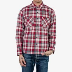 Ultra Heavy Flannel Crazy Check Work Shirt - Red -Denim Clothing-Iron Heart International IHSH 371 RED 1